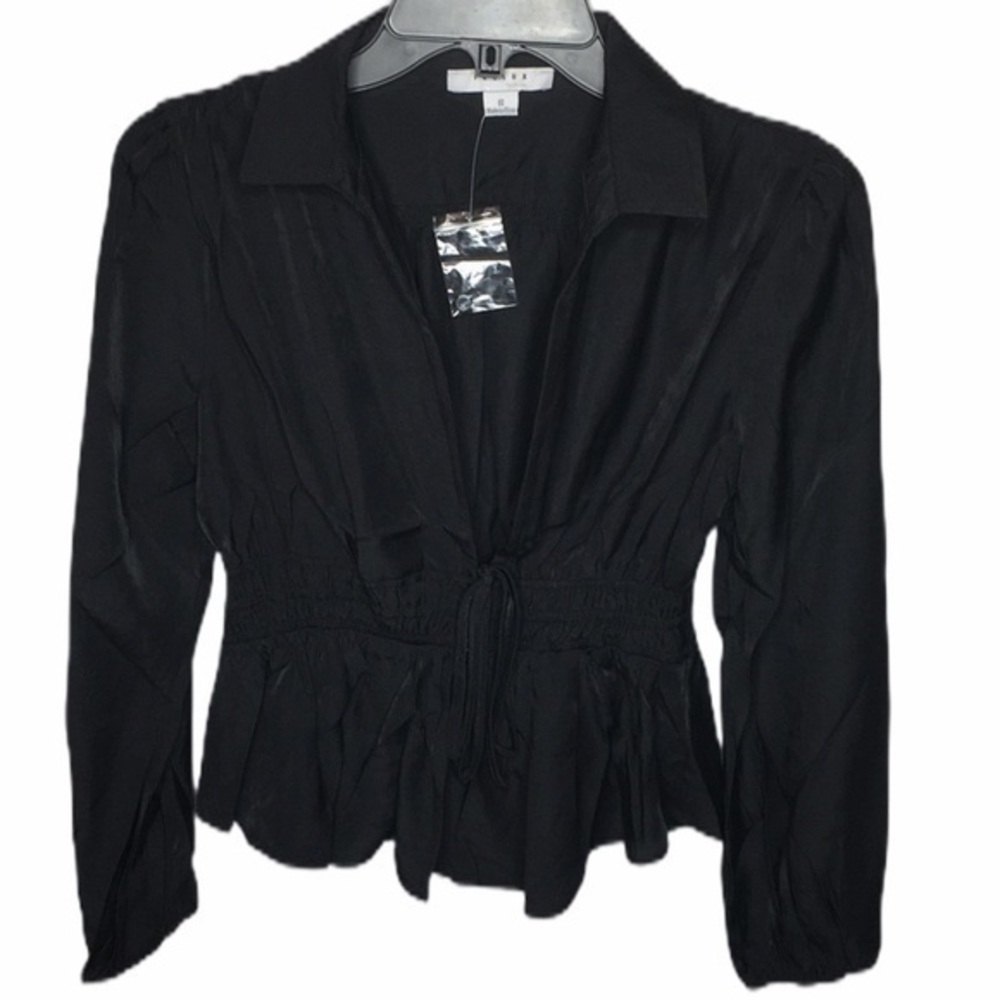 FAVLUX black peplum tie front long sleeve top